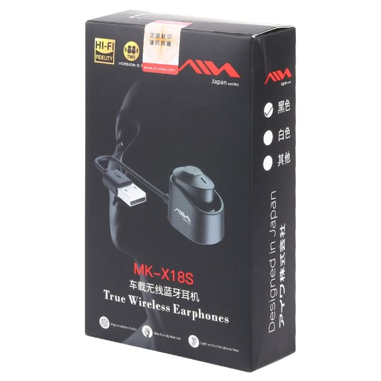 AIN MK-X18S USB Car Single Wireless Bluetooth Earphone with Charging Box, Support HD Call & Siri & Automatic Pairing