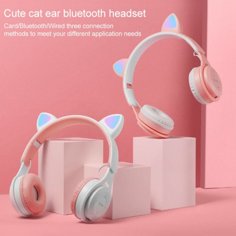 M6 Luminous Cat Ears Two-color Foldable Bluetooth Headset with 3.5mm Jack & TF Card Slot