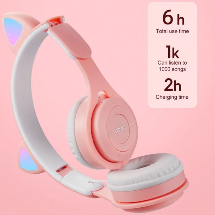 M6 Luminous Cat Ears Two-color Foldable Bluetooth Headset with 3.5mm Jack & TF Card Slot