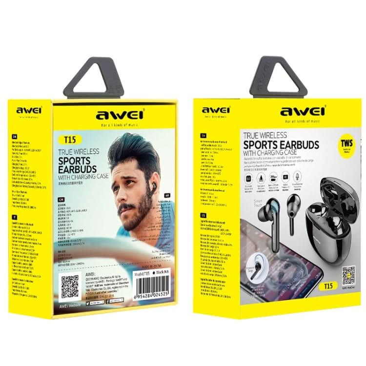 awei T15 TWS Bluetooth V5.0 Ture Wireless Sports Headset with Charging Case