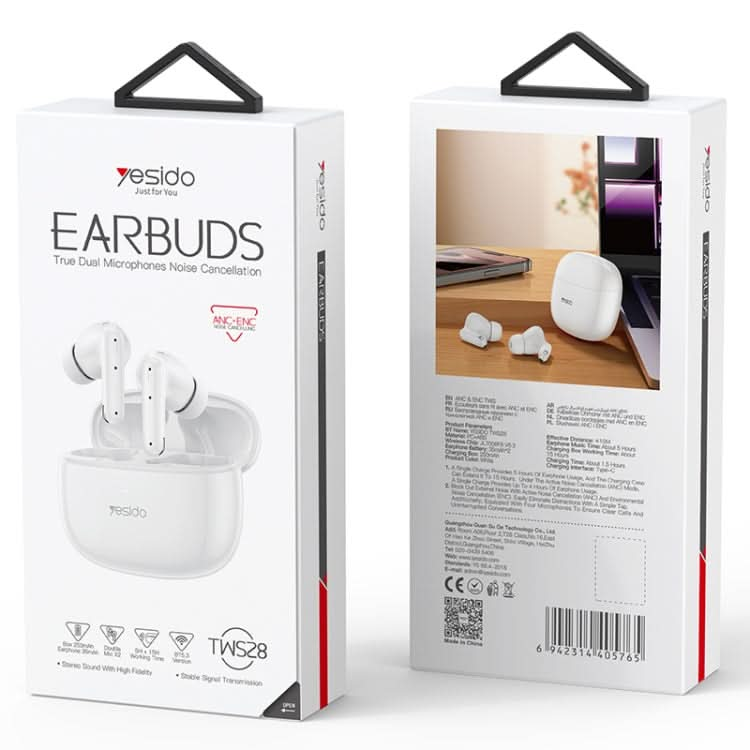 Yesido TWS28 ANC+ENC Dual Noise Reduction Smart TWS Wireless Bluetooth Earphone