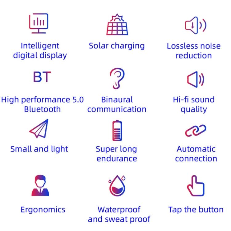 Air6 Plus Bluetooth 5.0 Mini Solar Charging Sport Wireless Bluetooth Earphone with Charging Box