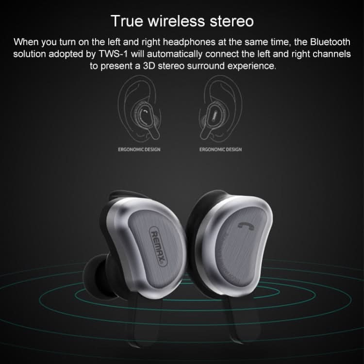 REMAX TWS-1 Half Moon Shaped Bluetooth 4.2 Wireless Bluetooth Earphone with Charging Box