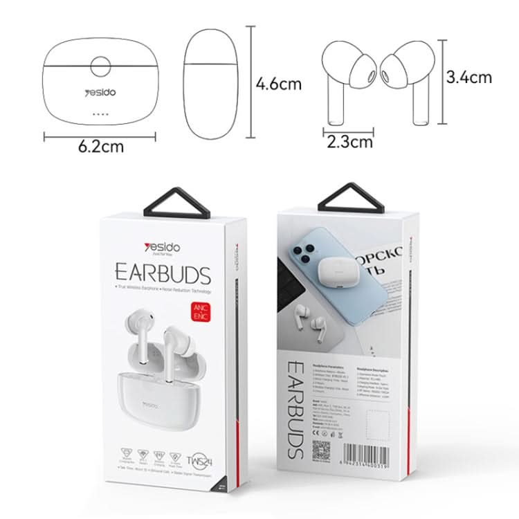 Yesido TWS24 ANC+ENC Dual Noise Reduction Smart TWS Wireless Bluetooth Earphone