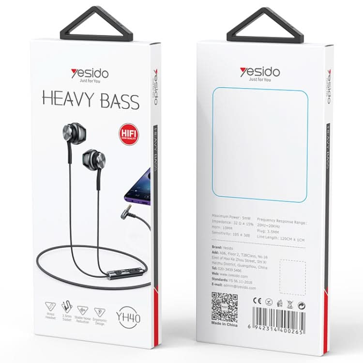 Yesido YH40 3.5mm Plug Wired HiFi Sound Music Earphones with Mic