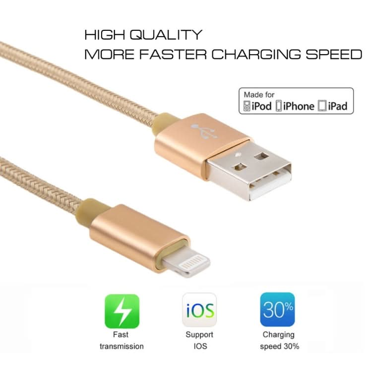 3A Woven Style Metal Head 8 Pin to USB Charge Data Cable, Cable Length: 1m