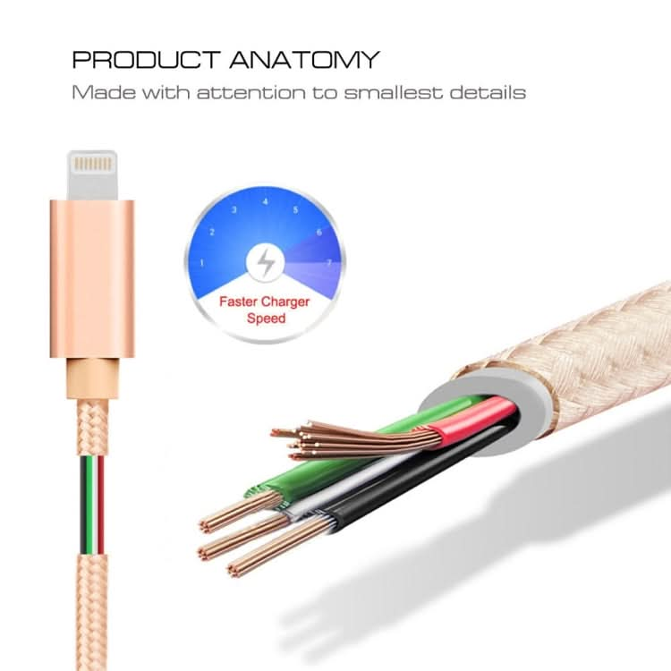 3A Woven Style Metal Head 8 Pin to USB Charge Data Cable, Cable Length: 1m