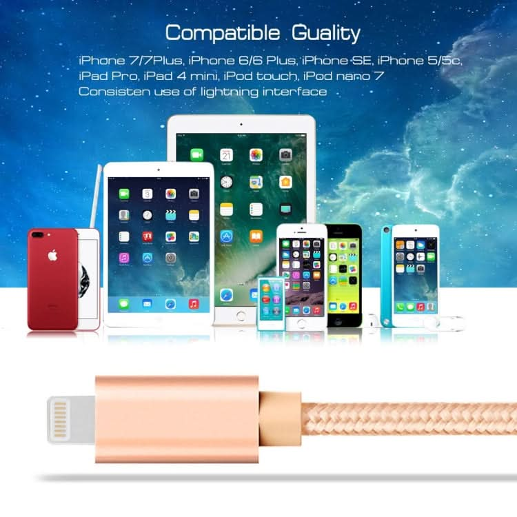 3A Woven Style Metal Head 8 Pin to USB Charge Data Cable, Cable Length: 1m