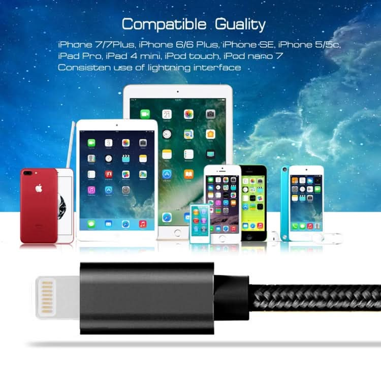 3A Woven Style Metal Head 8 Pin to USB Charge Data Cable, Cable Length: 2m