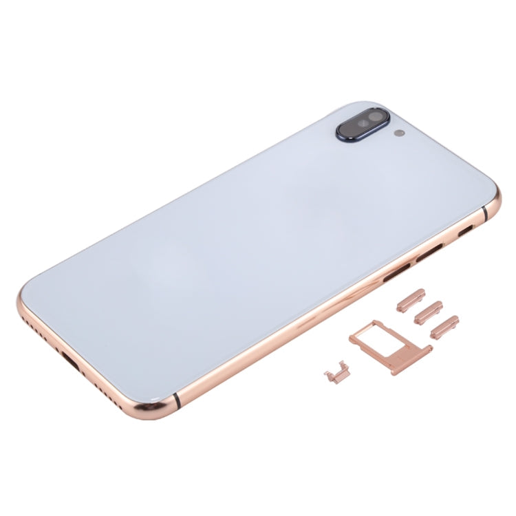 5 in 1 Full Assembly Metal Housing Cover with Appearance Imitation of iX for iPhone 6, Including Back Cover & Card Tray & Volume Control Key & Power Button & Mute Switch Vibrator Key, No Headphone Jack (Gold+White)