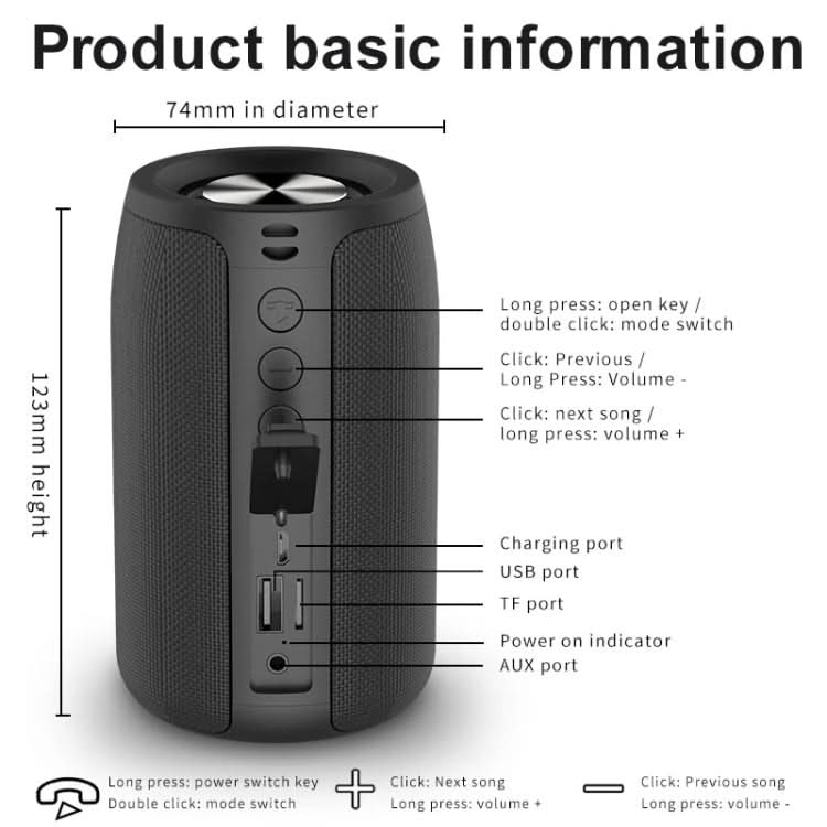 ZEALOT S32 5W HiFi Bass Wireless Bluetooth Speaker, Support Hands-free / USB / AUX