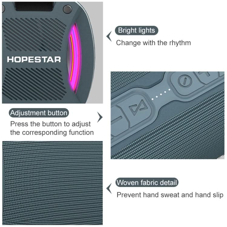 HOPESTAR H24 Pro TWS Portable Outdoor Waterproof Woven Textured Bluetooth Speaker with Rhythm Light, Support Hands-free Call & U Disk & TF Card & 3.5mm AUX & FM