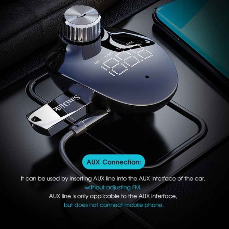 ROCK SPACE B302 18W QC3.0 Dual USB Digital Display Bluetooth Car Charger, Support 64GB U Disk & TF Card / FM / AUX / Hands-free Call