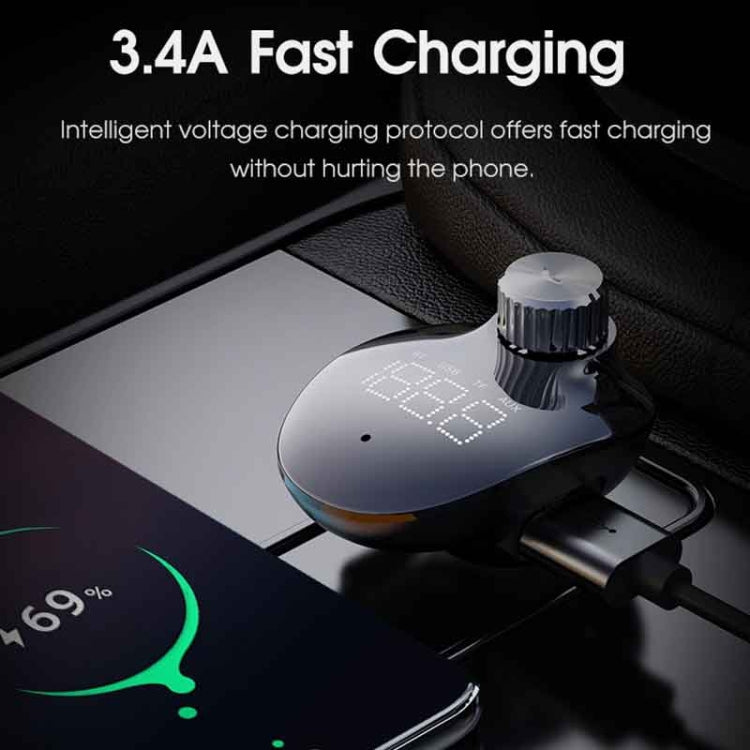 ROCK SPACE B302 18W QC3.0 Dual USB Digital Display Bluetooth Car Charger, Support 64GB U Disk & TF Card / FM / AUX / Hands-free Call