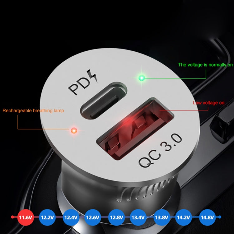 PD USB-C / Type-C + QC3.0 USB Fast Charging Car Charger with Dual LED Indicator