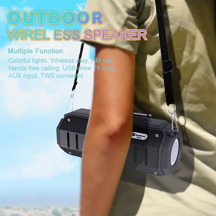 New Rixing NR-905FM TWS Bluetooth Speaker Support Hands-free Call / FM with Shoulder Strap & Antenna