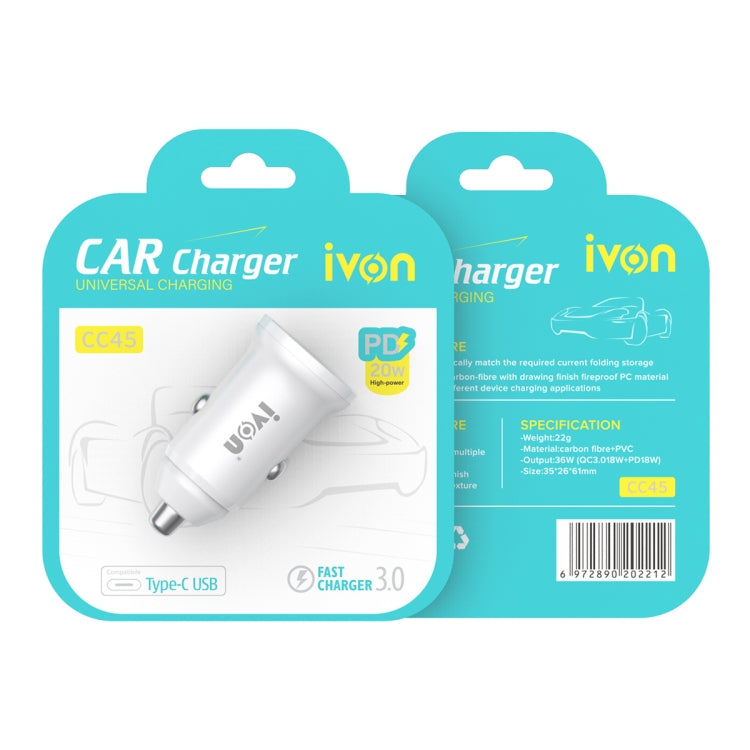 IVON CC45 20W PD 3.0 USB-C / Type-C + QC 3.0 USB Port Mini Car Charger