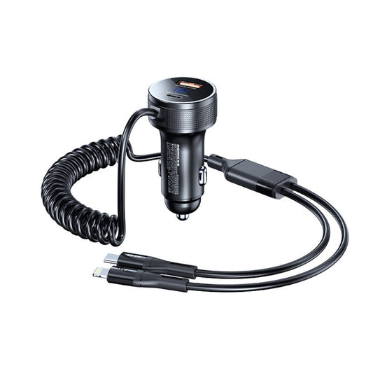 REMAX RCC336 Saga Series 2 in 1 Car 52.5W PD Fast Charger with USB-C / Type-C + 8 Pin Spring Cable