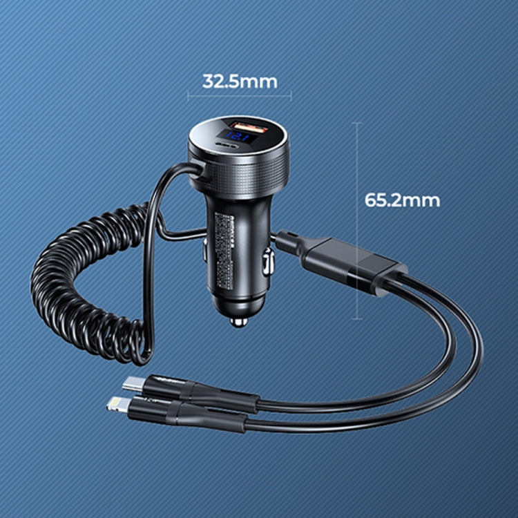 REMAX RCC336 Saga Series 2 in 1 Car 52.5W PD Fast Charger with USB-C / Type-C + 8 Pin Spring Cable ÎҵÄÉ̵ê