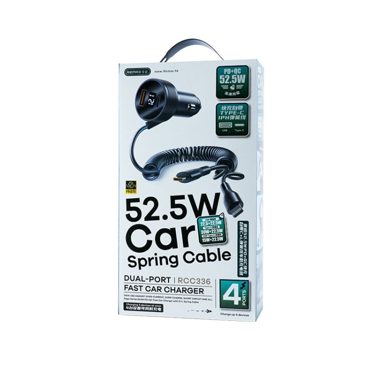 REMAX RCC336 Saga Series 2 in 1 Car 52.5W PD Fast Charger with USB-C / Type-C + 8 Pin Spring Cable ÎҵÄÉ̵ê