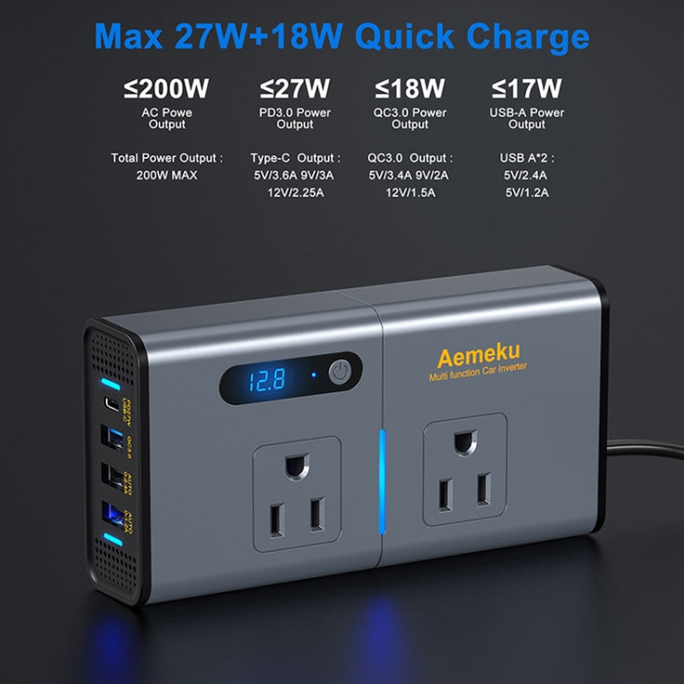 Aemeku Car 200W Inverter USB Power Converter Socket, US Plug ÎҵÄÉ̵ê