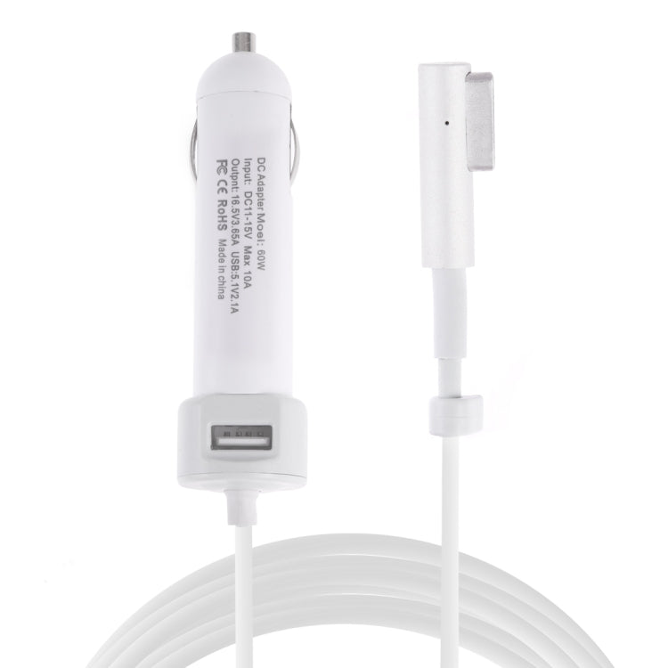 60W 5.1V 2.1A USB Interface Car Charger with 16.5V 3.65A L MagSafe Interface Data Cable