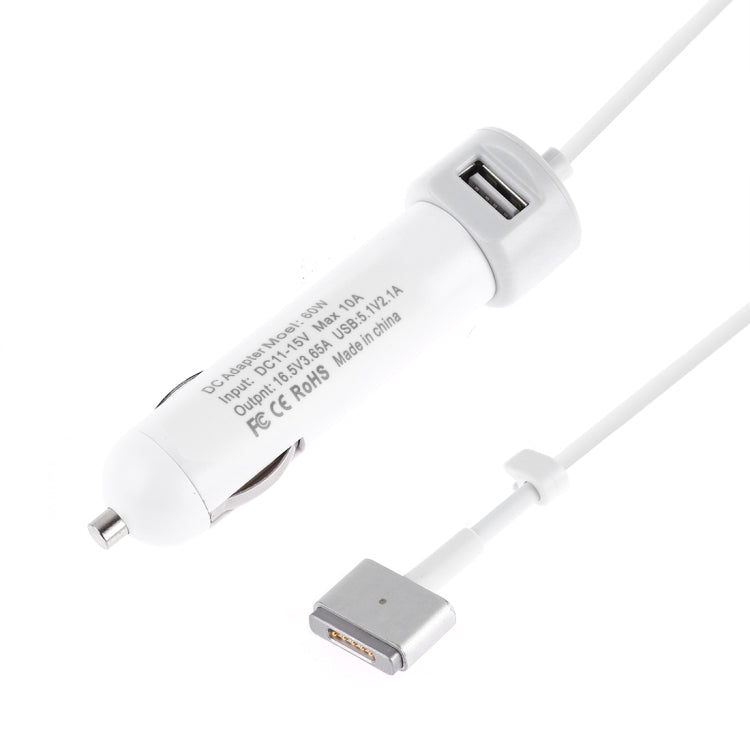 60W 5.1V 2.1A USB Interface Car Charger with 16.5V 3.65A T MagSafe 2 Interface Data Cable