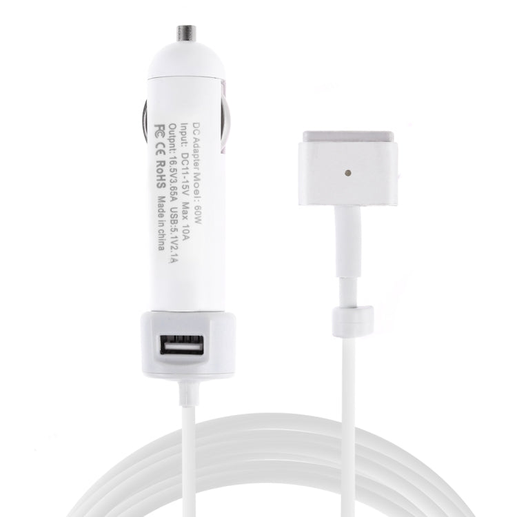 60W 5.1V 2.1A USB Interface Car Charger with 16.5V 3.65A T MagSafe 2 Interface Data Cable