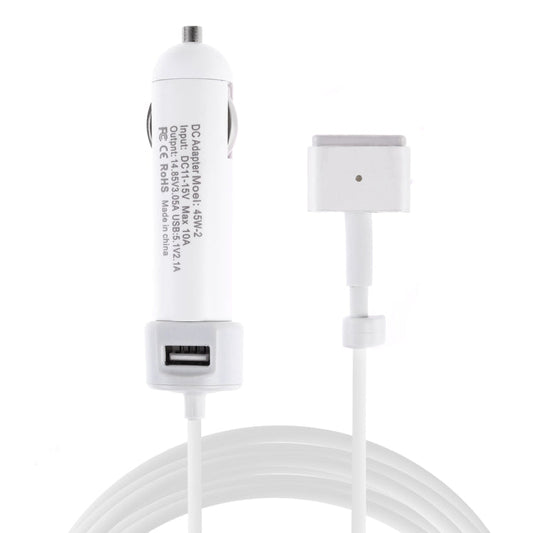 45W-2 5.1V 2.1A USB Interface Car Charger with 14.85V 3.05A T MagSafe 2 Interface Data Cable