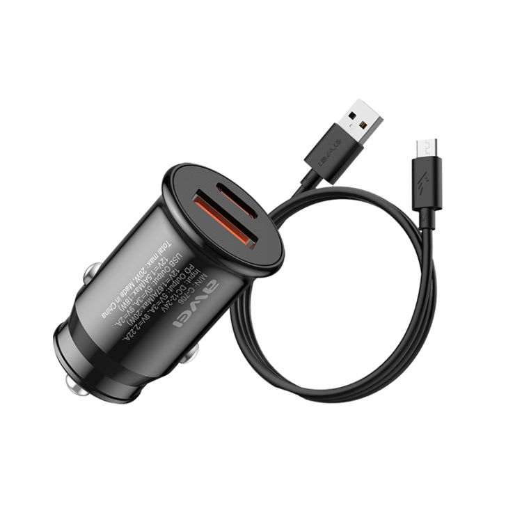 awei C-706 20W PD Type-C + QC 3.0 Type-A Car Charger with CL-110T Data Cable ÎҵÄÉ̵ê