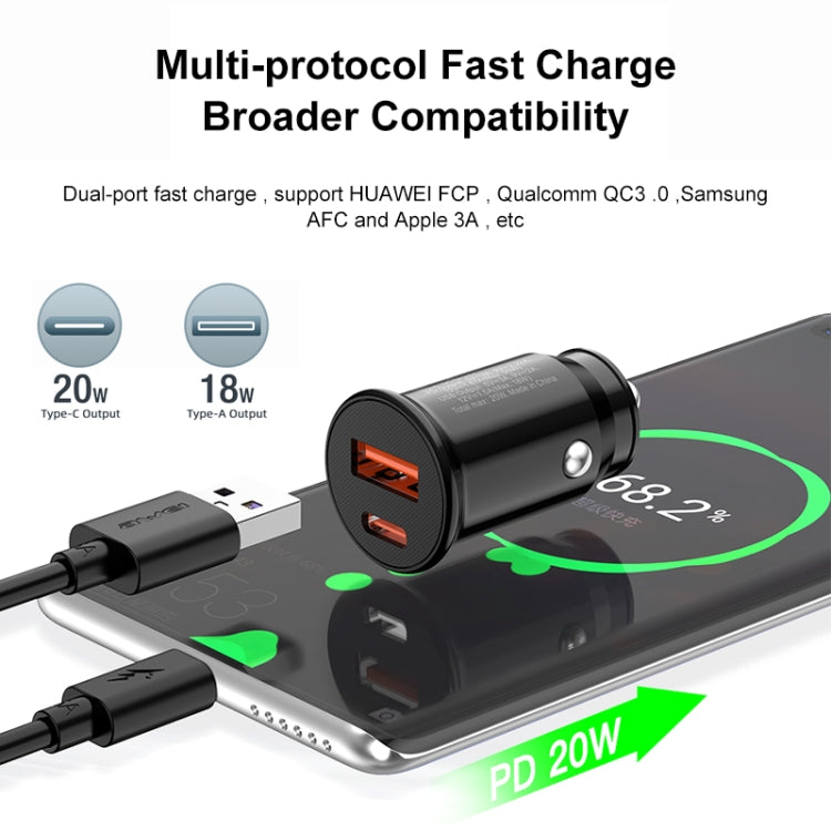 awei C-706 20W PD Type-C + QC 3.0 Type-A Car Charger with CL-110T Data Cable ÎҵÄÉ̵ê