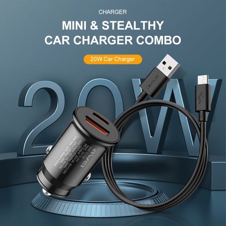 awei C-706 20W PD Type-C + QC 3.0 Type-A Car Charger with CL-110T Data Cable