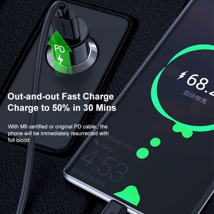 awei C-706 20W PD Type-C + QC 3.0 Type-A Car Charger with CL-110T Data Cable