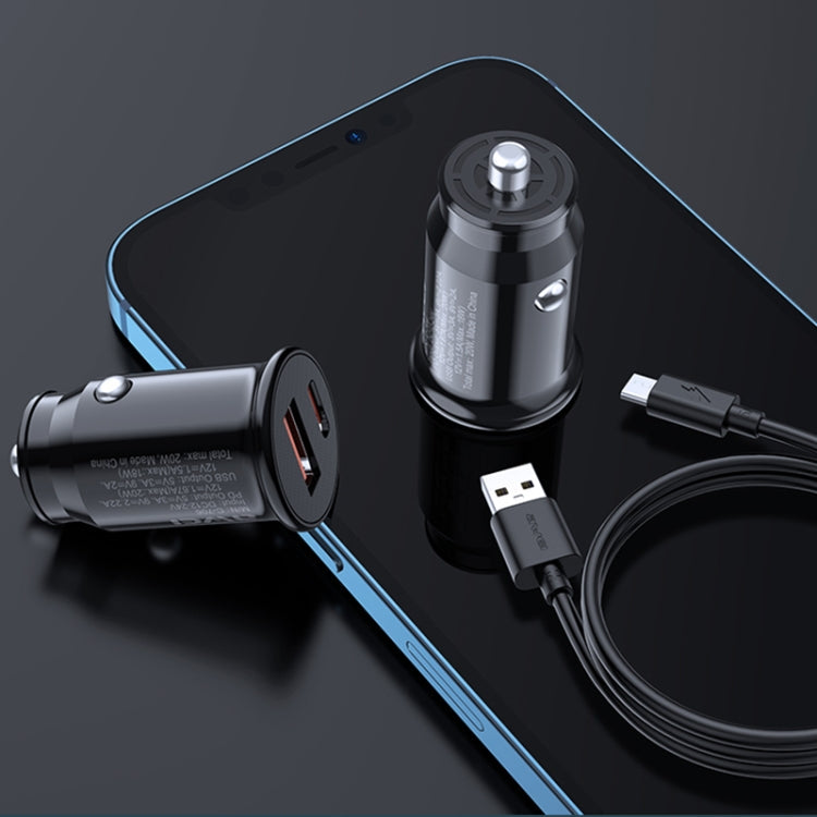 awei C-706 20W PD Type-C + QC 3.0 Type-A Car Charger with CL-110T Data Cable