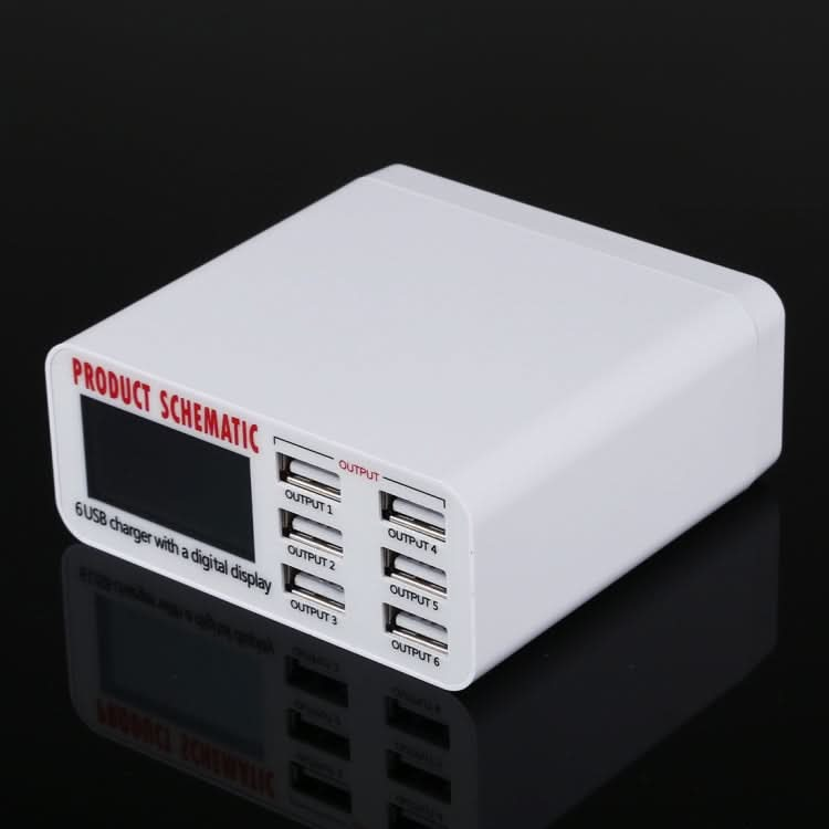 899 30W QC 3.0 6 USB Ports Fast Charger with LCD Digital Display, EU Plug