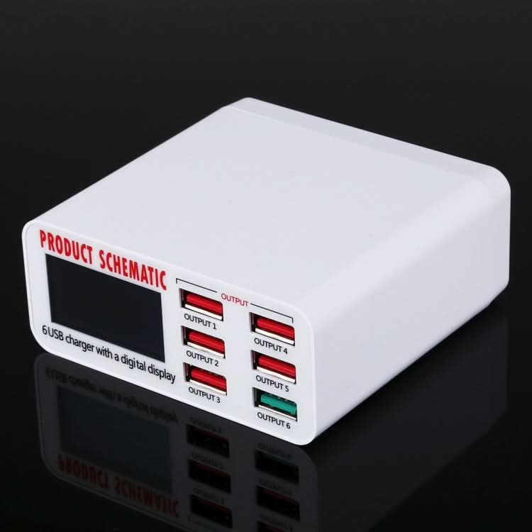 896 40W QC 3.0 6 USB Ports Fast Charger with LCD Digital Display, EU Plug