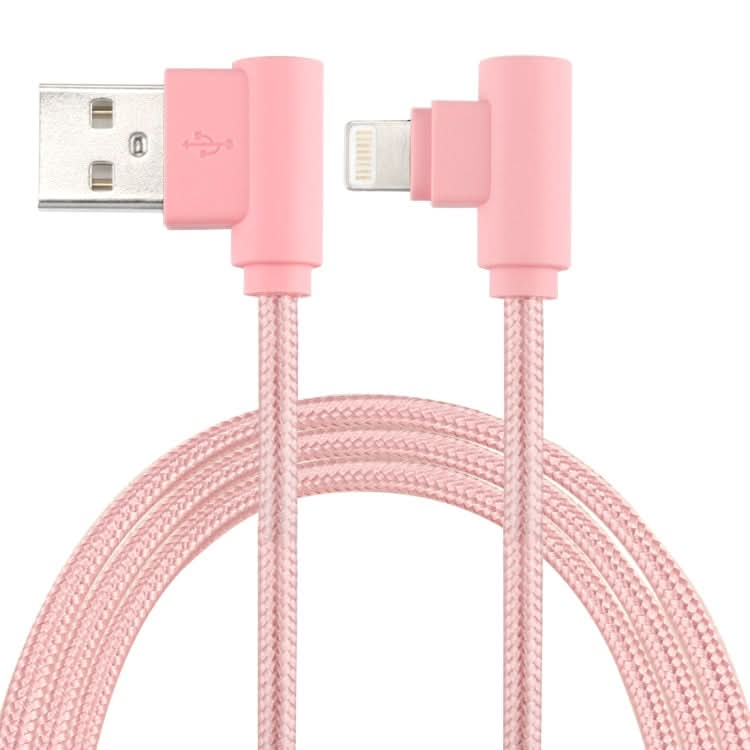 25cm Nylon Weave Style USB to 8 Pin Double Elbow Charging Cable