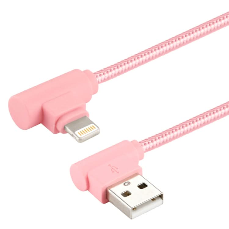 25cm Nylon Weave Style USB to 8 Pin Double Elbow Charging Cable