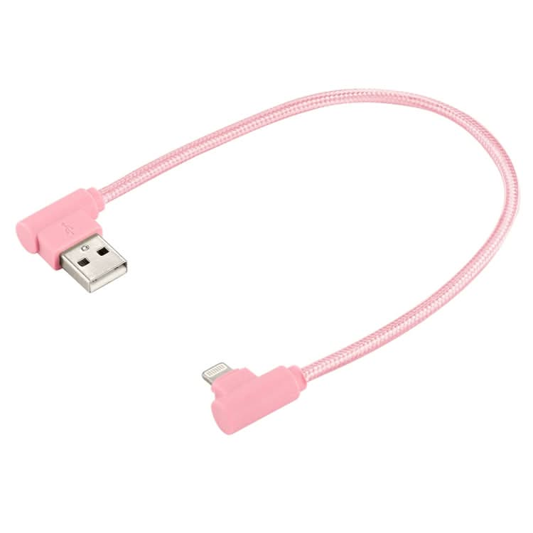 25cm Nylon Weave Style USB to 8 Pin Double Elbow Charging Cable