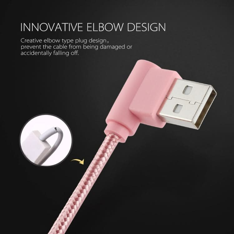 25cm Nylon Weave Style USB to 8 Pin Double Elbow Charging Cable