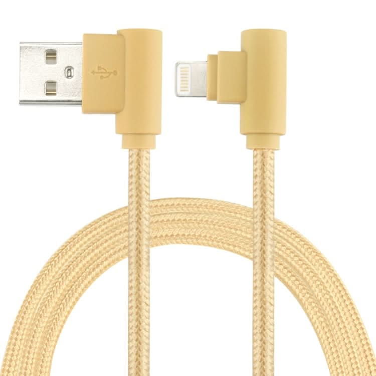 25cm Nylon Weave Style USB to 8 Pin Double Elbow Charging Cable