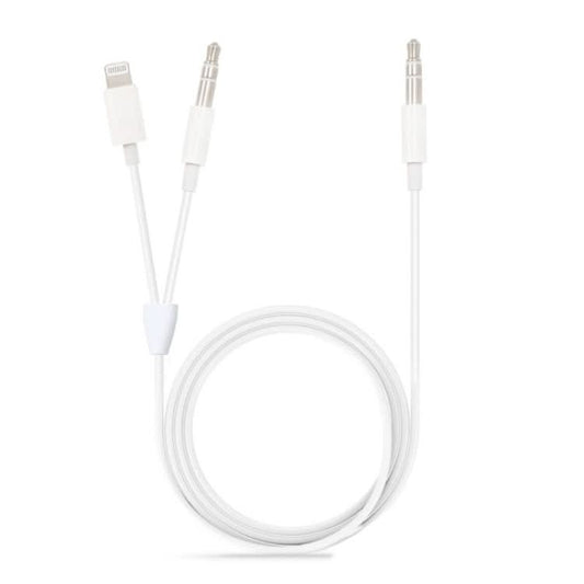 MH030 1m 2 in 1 8 Pin Male & 3.5mm Male to 3.5mm Male AUX Audio Cable For iPhone, iPad, Samsung, Huawei, Xiaomi, HTC