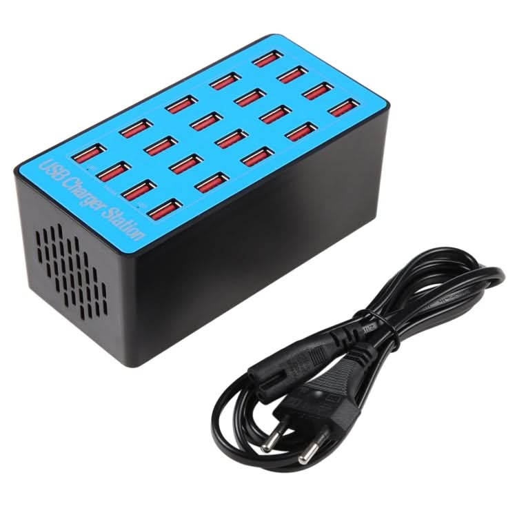 WLX-A5+ 100W 20 USB Ports Charger Station Automatically Assigned Smart Charger with Power LED Indicator, EU Plug