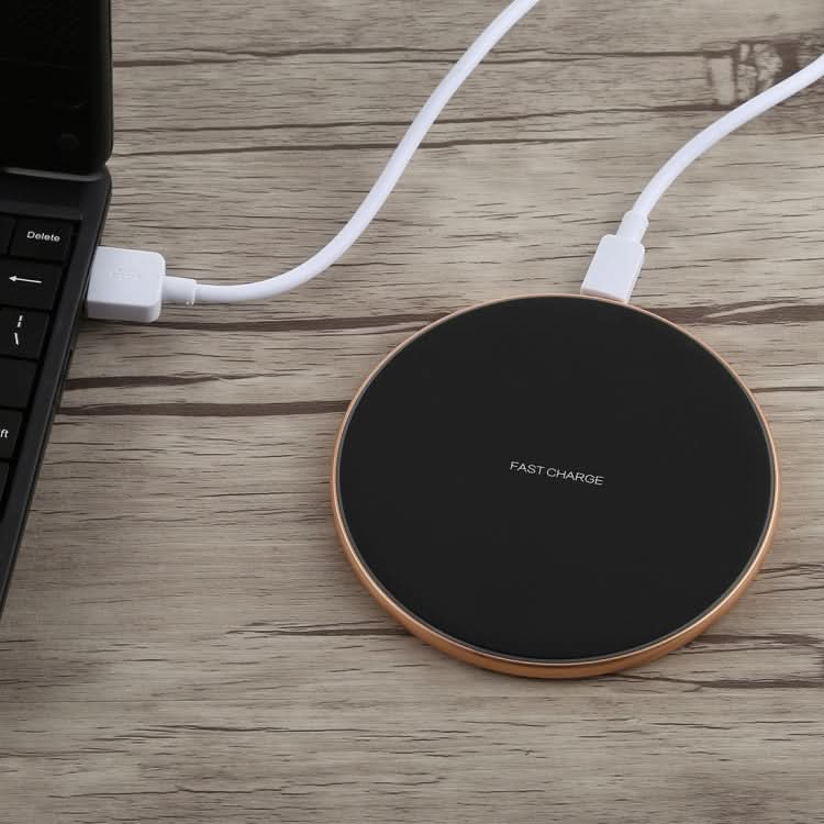 A-1 Round Shape Intelligent Qi Standard Wireless Charger, Support Fast Charging(Black+Gold)