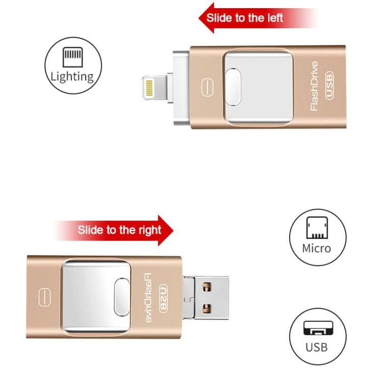 8GB USB 3.0 + 8 Pin + Mirco USB Android iPhone Computer Dual-use Metal Flash Drive