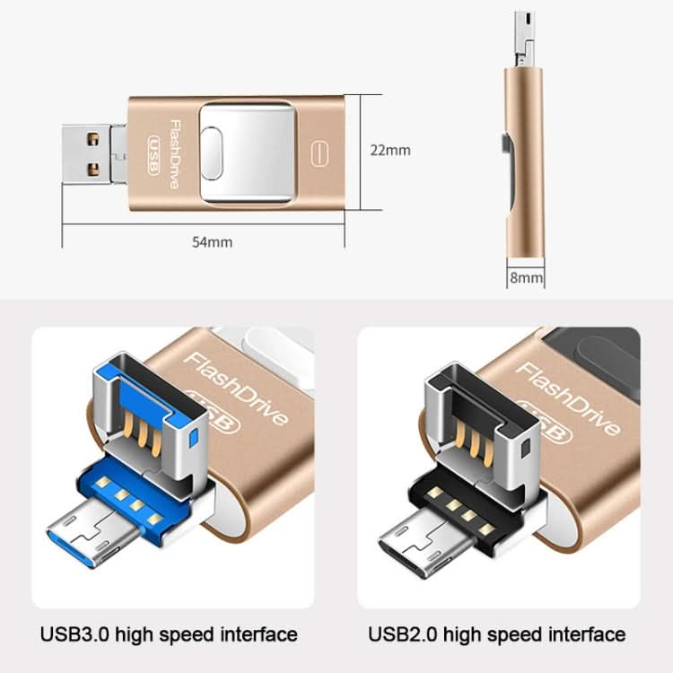 8GB USB 3.0 + 8 Pin + Mirco USB Android iPhone Computer Dual-use Metal Flash Drive