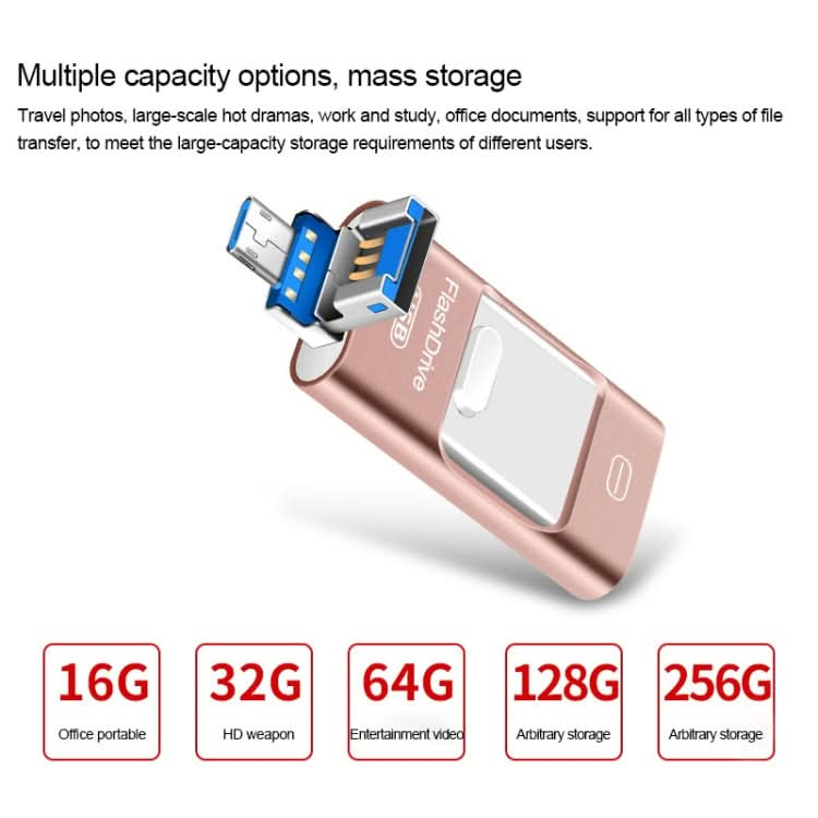 8GB USB 3.0 + 8 Pin + Mirco USB Android iPhone Computer Dual-use Metal Flash Drive