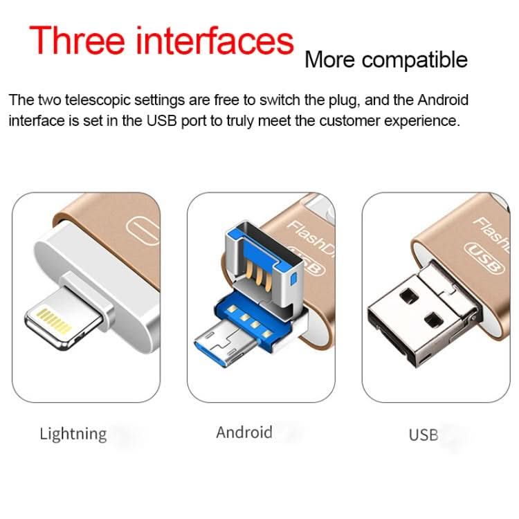 8GB USB 3.0 + 8 Pin + Mirco USB Android iPhone Computer Dual-use Metal Flash Drive