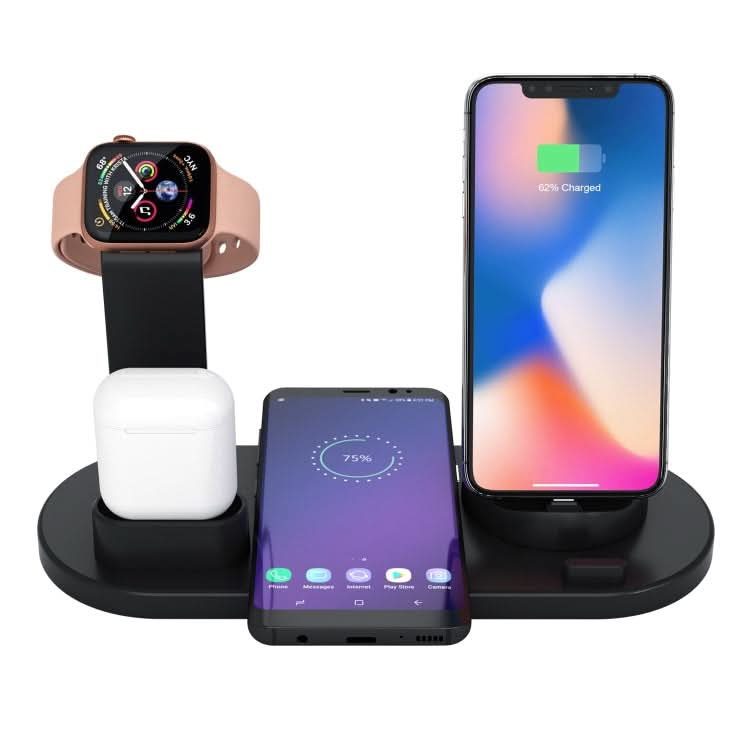 HQ-UD15 5 in 1 8 Pin + Micro USB + USB-C / Type-C Interfaces + 8 Pin Earphone Charging Interface + Wireless Charging Charger Base with Watch Stand (White)