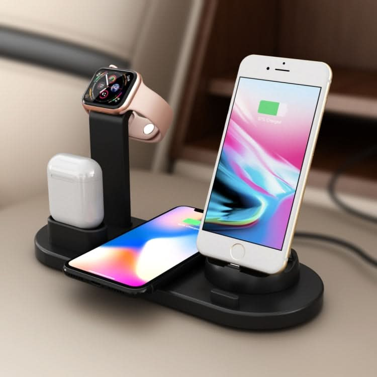 HQ-UD15 5 in 1 8 Pin + Micro USB + USB-C / Type-C Interfaces + 8 Pin Earphone Charging Interface + Wireless Charging Charger Base with Watch Stand (White)